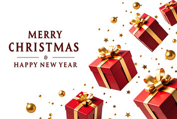 Christmas background with gift boxes balls and Christmas tree for holiday celebration and winter greeting design.