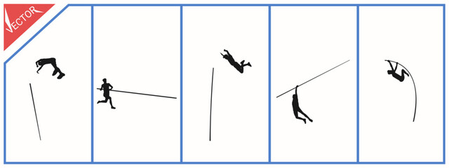 Silhouette of pole vault athlete training, world championship, athletics sport.