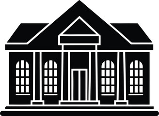Classical bank building silhouette vector illustration government courthouse or public library neoclassical architecture columns facade