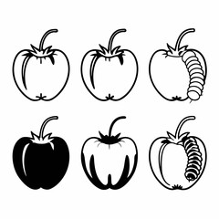 Illustration of tomatoes, some with caterpillars, a simple and clean design