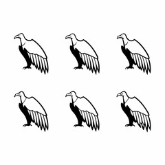 Six vultures in a pattern, black and white illustration, , vector format