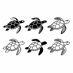 Six turtles in a pattern, black and white illustration, , vector format