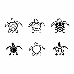Sea turtle silhouettes in various designs, vector illustration for decoration