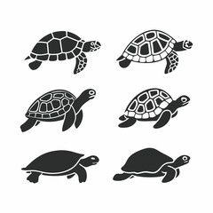 Six turtles in a pattern, black and white illustration, , vector format