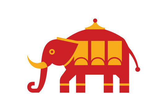 Intricate indian elephant motif with a decorative palki carriage on a clean white background suitable for cultural celebrations and design projects