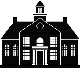Historical Building Silhouette Vector Icon Schoolhouse Black Illustration Classic Architecture Old Fashioned House Design Element