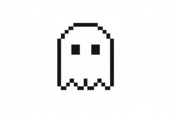 Pixel art ghost character sprite for retro video games and simple halloween design, with transparent background