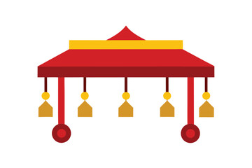 Traditional indian palki with decorative bells and floral accents on a clean white background