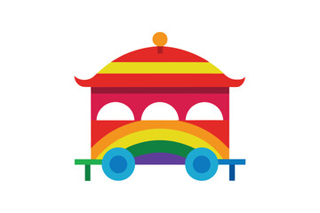 Vibrant rainbow colored palki structure with intricate details on a clean white background perfect for cultural celebrations and religious events