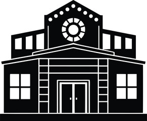 Obraz premium Modern Commercial Office Building Vector Icon Silhouette Contemporary Business Structure with Large Windows and Entrance