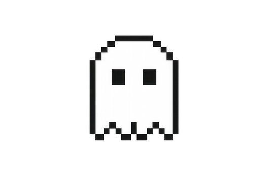 Pixel art ghost character sprite for retro video games and simple halloween design, with transparent background - Powered by Adobe