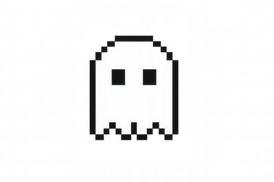 Pixel art ghost character sprite for retro video games and simple halloween design, with transparent background