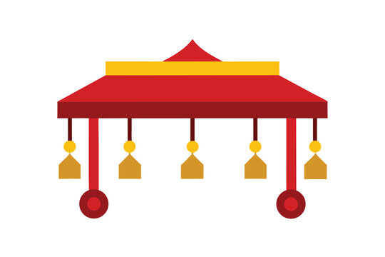 Traditional indian palki with decorative bells and floral accents on a clean white background