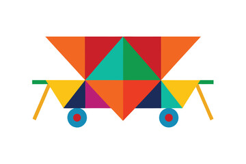 Vibrant palki design featuring a mosaic of colorful geometric triangles on a clean white background