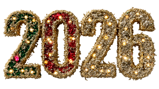 Jeweled golden 2026 numerals adorned with sparkling gemstones and diamonds a luxurious and festive design for new year celebrations and events