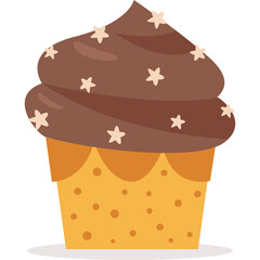 Delicious Chocolate Cupcake with Creamy Frosting and Star Sprinkles on a Transparent Background