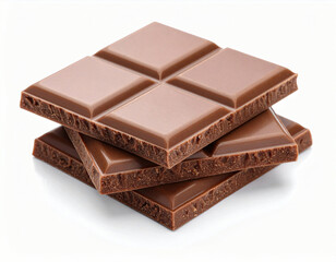 Delicious Stacked Milk Chocolate Pieces on White Background