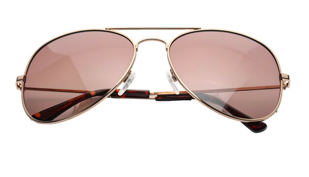 Aviator sunglasses metal frame, brown lenses, top-down view
