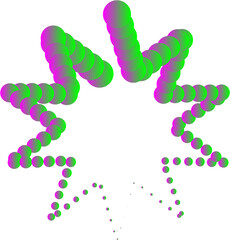 Abstract starburst shape formed by colorful gradient dots and circles on a white background