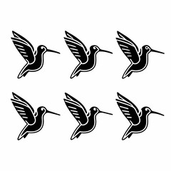 Obraz premium Six hummingbird silhouettes in flight, showcasing their delicate wings and graceful form