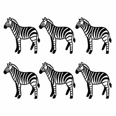 Obraz premium Six zebras standing on a, each with black and white stripes, in a simple cartoon style