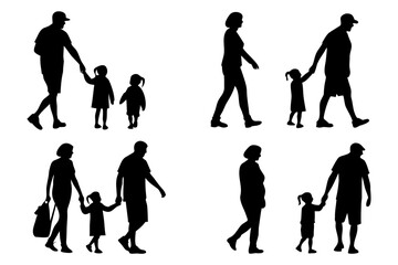 set of Family Silhouette Vector Pack Isolated on White Background