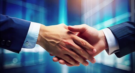 Two businessmen in suits shaking hands after a successful deal and agreement to secure their business partnership - Powered by Adobe