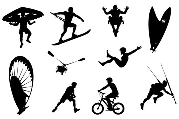 set of Extreme Sports Silhouette Vector Bundle Isolated on White Background