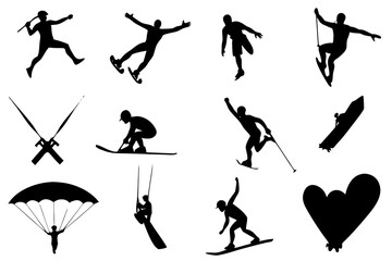 set of Extreme Sports Silhouette Vector Bundle Isolated on White Background