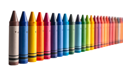 Row of colored wax crayons in rainbow spectrum over black
