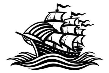 Sailing ship on the sea isolated on white background, a symbol of exploration and maritime adventure