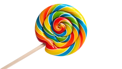 Swirled, colorful lollipop with radial stripes against black