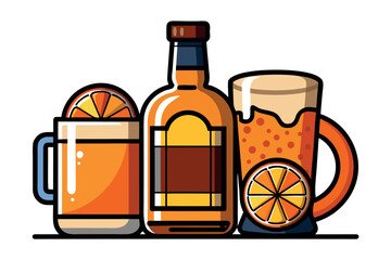 Orange cocktail and liquor isolated on white background, a refreshing drink for a summer party