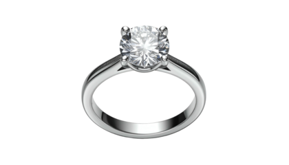 Solitaire ring holds faceted round clear gem, set on silver band