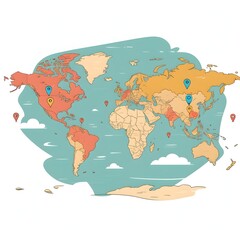 Naklejka premium World Map with Location Pins Vector Illustration