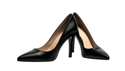 Pair of classic black leather high heels on a dark background