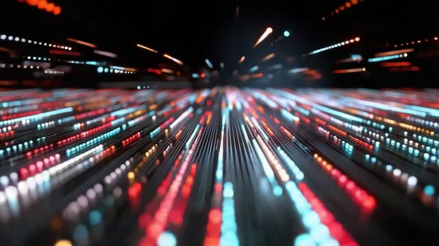 A vibrant, abstract representation of technology with light trails and vibrant colors, highlighting the fast-paced nature of digital advancements and innovation in modern society.