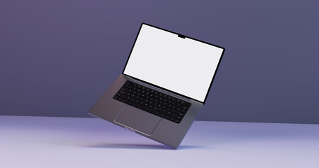 Floating Laptop Mockup with Purple Light