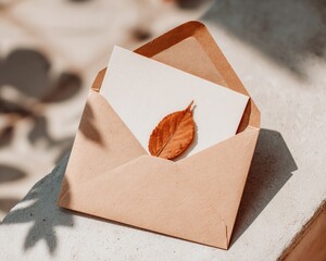 Brown Envelope With Dried Leaf
