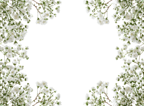 White flower border on a black background
