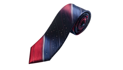 Rolled necktie showing blue, red, and white color stripes