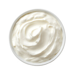 Creamy dairy product in a white bowl