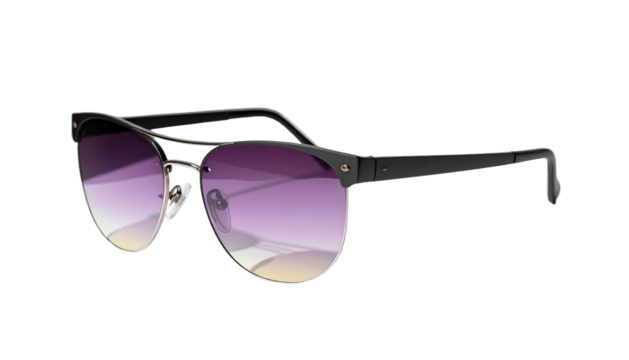 Black metal sunglasses with gradient purple/yellow lenses