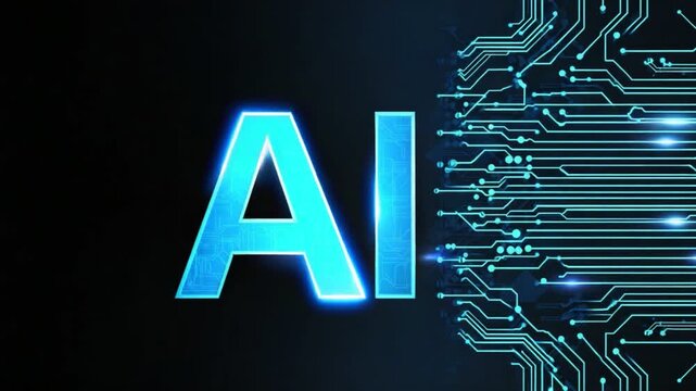 This image showcases the concept of artificial intelligence with a glowing 'AI' on a dark background, featuring intricate circuit patterns that symbolize advanced technology.