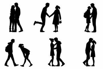 set of Couple & Relationship Silhouette Icons Bundle Isolated on White Background