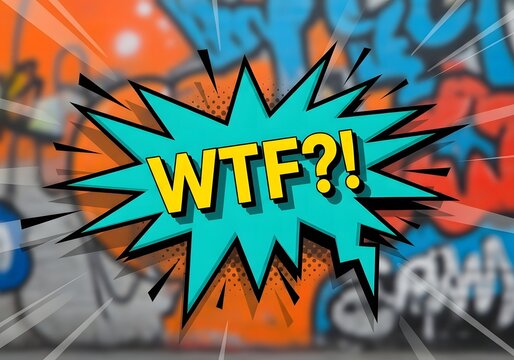 A Graffiti Style Comic Book Explosion with the Text WTF - Powered by Adobe