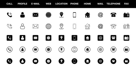 Modern minimalist business card icon set, contact & communication symbol collection