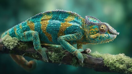 Obraz premium An exotic pet chameleon perched on a branch vibrant colors blending into its surroundings