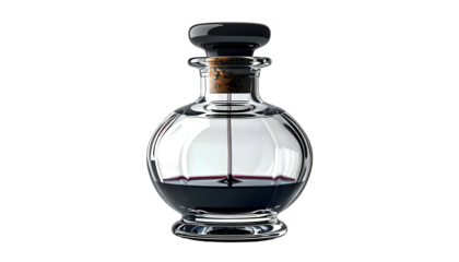 Round bottle with dark liquid, stoppered