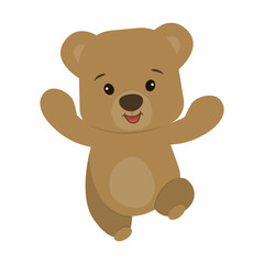 Adorable vector illustration of a brown bear joyfully waving its paw. Perfect for children s designs, nursery decorations, and playful graphics. This charming and happy bear brings a cheerful vibe to 
